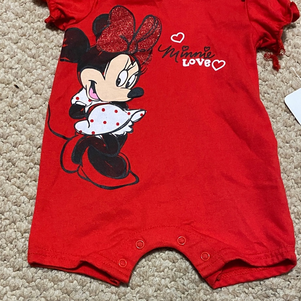 Disney baby NWT Minnie Mouse one piece red shorts outfit girl size 3mo - 6mo - Picture 7 of 14
